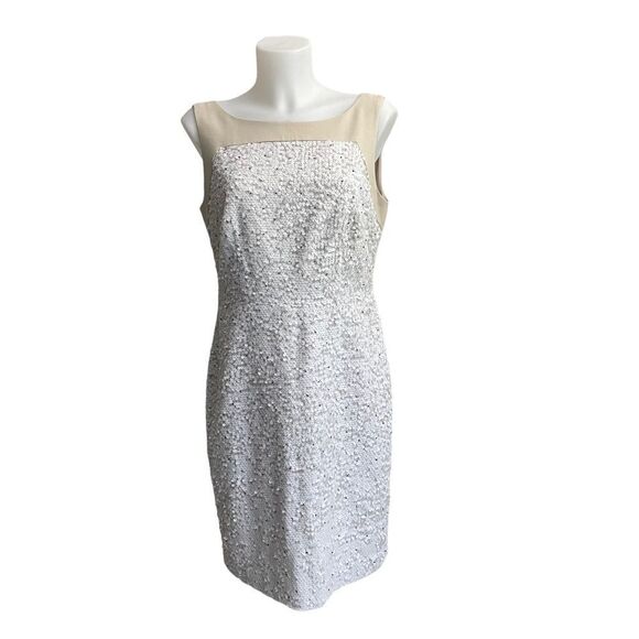 ANN TAYLOR SLEEVELESS CREAM/ white sequinned & beaded “icing‎ dress” sz 8 NEW! - Picture 1 of 11